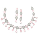 Rhodium-Plated Pink American Diamond Studded Intriguing Necklace & Earrings Jewellery Set