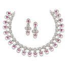 Rhodium-Plated Red American Diamonds Studded Voguish Necklace & Earrings Jewellery Set