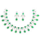 Rhodium-Plated Green American Diamond Studded Designer Necklace & Earrings Jewellery Set