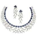 Rhodium-Plated Navy Blue American Diamond Studded Eccentric Design Necklace & Earrings Jewellery Set