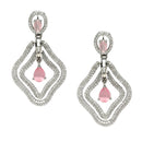 Rhodium-Plated Pink & White American Diamond studded Layered Drop Earrings