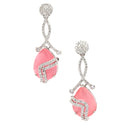 Rhodium-Plated Pink & White American Diamond studded Trardrop Shaped Drop Earrings