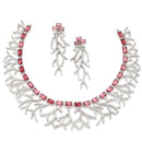 Rhodium-Plated Red American Diamond Studded Eccentric Design Necklace & Earrings Jewellery Set