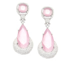 Rhodium-Plated Pink & White American Diamond studded Teardrop Drop Earrings