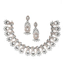 Rose Gold-Plated Gunmetal Toned White American Diamond Studded Traditional Touch Necklace & Earrings Jewellery Set