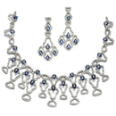 Rhodium-Plated Navy Blue American Diamond Studded Quirky Design Necklace with Earrings Jewellery Set