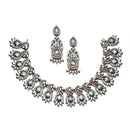 Rose Gold-Plated Gunmetal Toned Sea Green American Diamond Studded Traditional Touch Necklace & Earrings Jewellery Set
