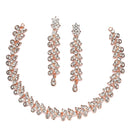 Rose Gold-Plated White Cubic Zirconia Studded Leafy Shaped Necklace with Earrings Jewellery Set
