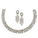 Rhodium-Plated White Round Shape American Diamonds Studded Necklace & Earrings Jewellery Set