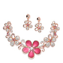 Rose Gold-Plated Red American Diamonds Studded Floweret Necklace & Earrings Jewellery Set