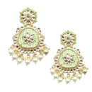 Gold-Plated Lime Green Beads White Pearls & Kundan studded Handcrafted Peacock Shaped Drop Earrings