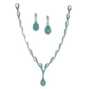 Silver-Plated Blue & White Cubic Zirconia Studded Teardrop Shaped Necklace with Earrings Jewellery Set