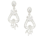 Rhodium-Plated White American Diamond studded Floral Shaped Drop Earrings