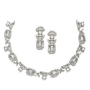 Rhodium-Plated White American Diamonds Studded Boxy Necklace & Earrings Jewellery Set