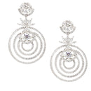 Rhodium-Plated White American Diamond studded Floral & Circular Layered Drop Earrings