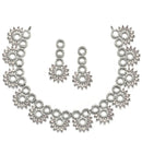Rhodium-Plated Pink American Diamond Studded Classic Necklace with Earrings Jewellery Set