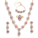 Gold-Plated Red & White American Diamond Studded Jewellery Set Combo