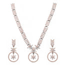 Rose Gold-Plated Gunmetal Toned White American Diamond Studded Star & Leaf Shaped Jewellery Set