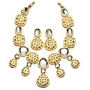 Gold-Plated Kundan Studded Yellow Enamelled Necklace With Earrings Jewellery Set
