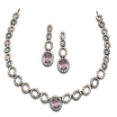 Rose Gold-Plated Gunmetal Toned Pink American Diamonds Studded Ovate Shaped Necklace & Earrings Jewellery Set