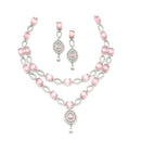 Rhodium-Plated Pink American Diamond Studded Abstract Necklace & Earrings Jewellery Set