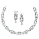 Rhodium-Plated Sea Green American Diamonds Studded Cubical Necklace & Earrings Jewellery Set