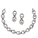 Rose Gold-Plated Gunmetal Toned White American Diamond Studded Disc-Shaped Necklace & Earrings Jewellery Set