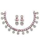 Rose Gold-Plated Gunmetal Toned Pink American Diamonds Studded Contemporary Necklace & Earrings Jewellery Set