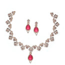 Rose Gold-Plated Pink Cubic Zirconia Studded Teardrop Shaped Necklace with Earrings Jewellery Set