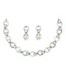 Rose Gold-Plated Gunmetal Toned Sea Green American Diamond Studded Disc-Shaped Necklace & Earrings Jewellery Set
