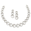 Rhodium-Plated White Oblique Shape American Diamonds Studded Necklace & Earrings Jewellery Set