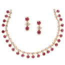 Rose Gold-Plated Pink & White American Diamond Studded Star Shaped Necklace with Earrings Jewellery Set
