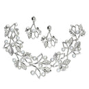 Silver-Plated White Cubic Zirconia & White Pearls Studded Leaf Shaped Necklace with Earrings
