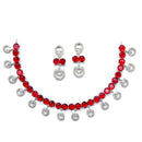 Rhodium-Plated Red American Diamonds Studded Contemporary Necklace & Earrings Jewellery Set