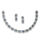 Rhodium-Plated Navy Blue American Diamonds Studded Quadrate Shaped Necklace & Earrings Jewellery Set