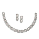 Rhodium-Plated Pink American Diamonds Studded Quadrate Shaped Necklace & Earrings Jewellery Set