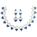Rhodium-Plated Navy Blue Oval American Diamond Studded Circular Shaped Necklace & Earrings Jewellery Set