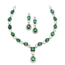 Rhodium-Plated Green American Diamond Studded Fashionable Necklace & Earrings Jewellery Set