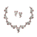 Silver-Plated Pink Cubic Zirconia & White Pearls Studded Jewellery Set
