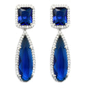 Rhodium-Plated Navy Blue & White American Diamond studded Teardrop Shaped Drop Earrings