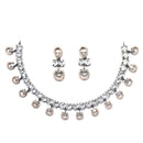 Rose Gold-Plated Gunmetal Toned White American Diamonds Studded Contemporary Necklace & Earrings Jewellery Set