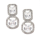 Rhodium-Plated White American Diamond studded Square Shaped Drop Earrings