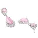 Rhodium-Plated Pink & White American Diamond studded Teardrop Drop Earrings