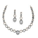 Rose Gold-Plated Gunmetal Toned White American Diamonds Studded Ovate Shaped Necklace & Earrings Jewellery Set