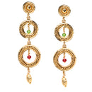 Gold-Plated Red & Green Cubic Zirconia studded Circular Shaped Drop Earrings