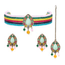 Gold-Plated Multi-Colour Artificial Stones and Beads Studded Jewellery Set