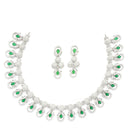Rhodium-Plated Green American Diamonds Studded Voguish Necklace & Earrings Jewellery Set