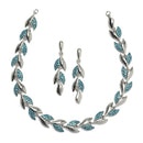 Silver-Plated Blue Cubic Zirconia Studded Leaf Shaped Necklace with Earrings Jewellery Set