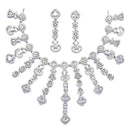 Rhodium-Plated White American Diamond Studded Floral Tasselled Necklace & Earrings Jewellery Set