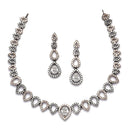 Rose Gold-Plated Gunmetal Toned White American Diamonds Studded Spheroid Necklace & Earrings Jewellery Set